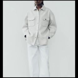 ZARA SOFT POCKET OVERSHIRT WOMENS “S” GREY LAPEL COLLAR W/CUFFED LONG SLEEVES