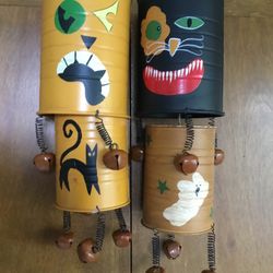 Rustic Halloween Metal Cans Wind Chimes CAT GHOST MONSTER Faces