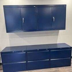 5 Sandusky Locking Filing Cabinets With Keys- Blue 