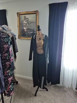 Black Long Cardigan with Greek Key Trim