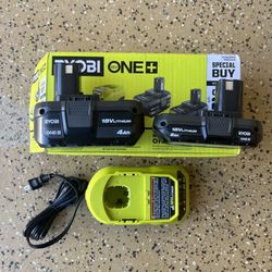 RYOBI ONE+ 18V Lithium-Ion Starter Kit with 2.0 Ah Battery, 4.0 Ah Battery, and Charger