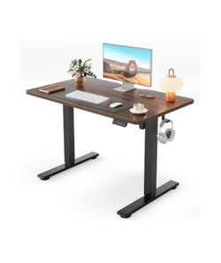 32 Inches Sit Stand Home Office Desk, Electric Stand up Desk, Adjustable Desk with Splice Board, Black Frame/Black Walnut Top