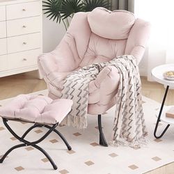 Furlide Lazy Chair with Ottoman, Modern Chair with Folding Footrest, Lounge Accent Chair, Comfortable Reading Chair, Oversized Armchairs for Bedroom, 