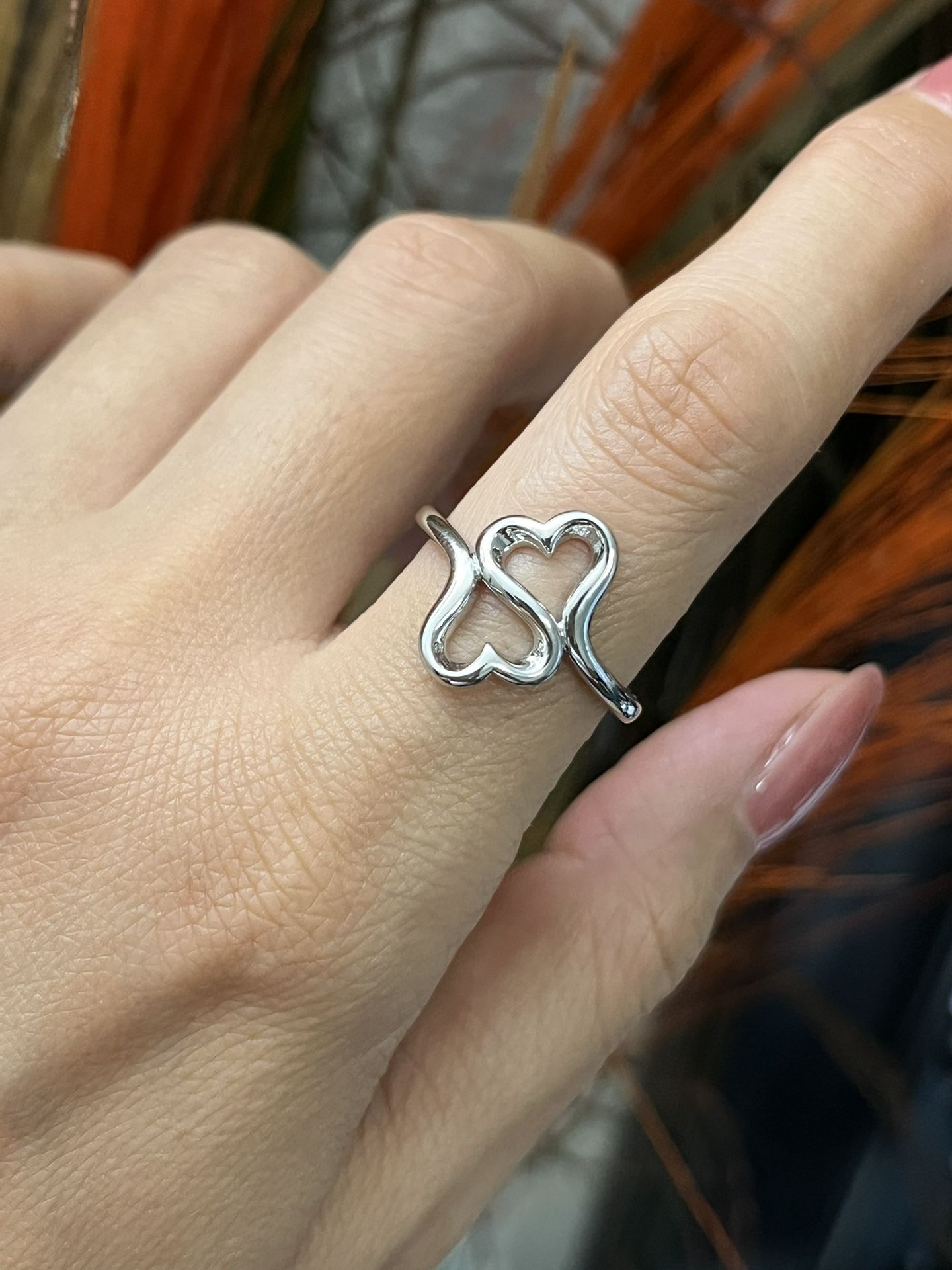 S925 Silver double heart open ring,Silver open ring