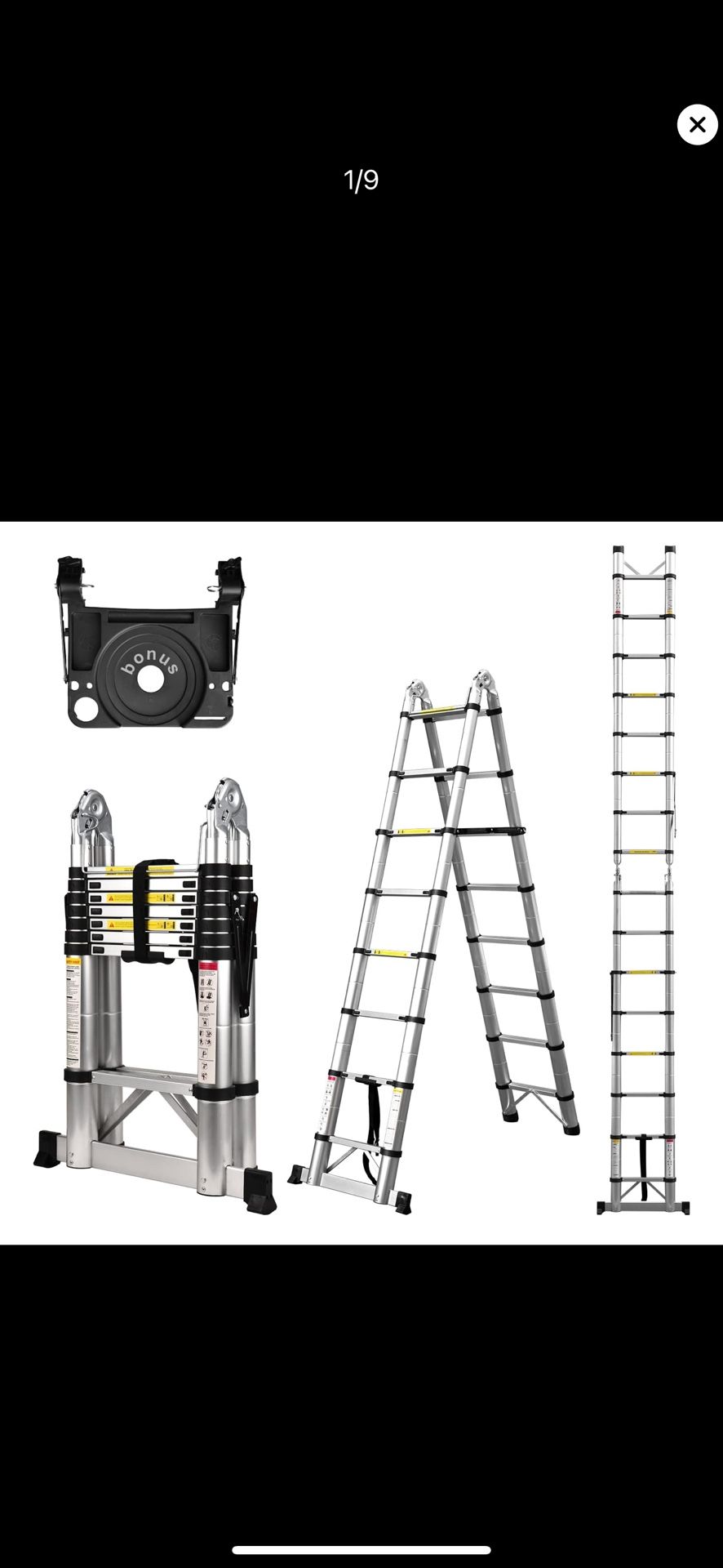 Telescoping Ladder, 16.5FT Aluminum Portable Extension Ladder w/Hooks, Stabilizers& Wheels, 330lbs Capacity, Collapsible Design, Outdoor & RV Friendly