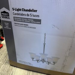 Roseall 5-Light Brushed Nickel Etched glass Mixed material Chandelier 