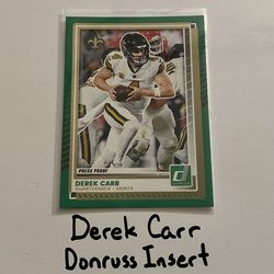 Derek Carr New Orleans Saints All-Pro QB Donruss Short Print Insert Card.