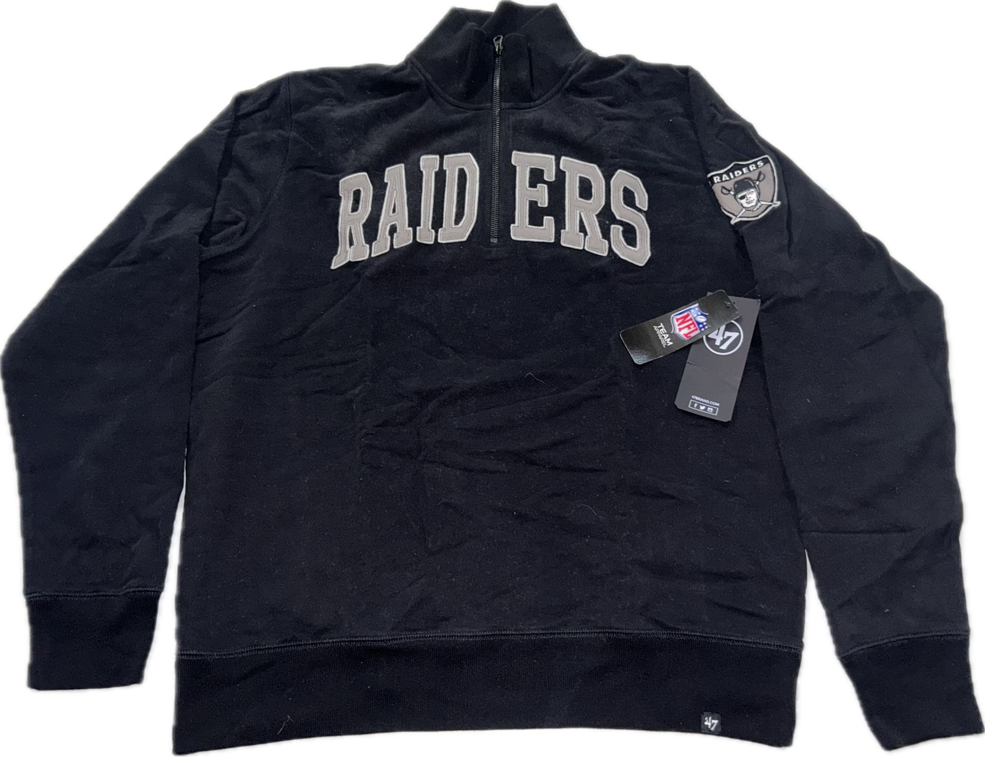 Las Vegas Raiders 1/4 Zip 47 Brand Black Pullover Sweatshirt Men’s Large New 