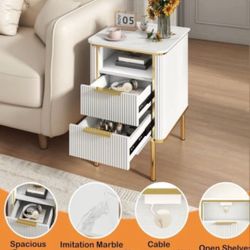 White & Gold Fluted Night Stand - CCT13