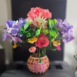Colorful Floral Arrangement With Mosaic Vase