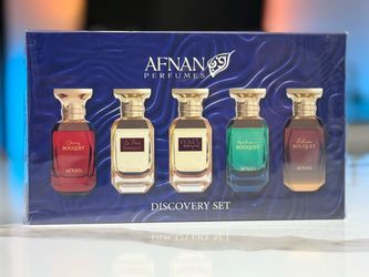 Authentic Afnan Bouquet Series Discovery Kit, brand new and factory sealed. Includes five Eau de Parfum samples, 2 mL each (10 mL total): Cherry Bouq
