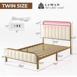 White & Gold twin Bed Frame