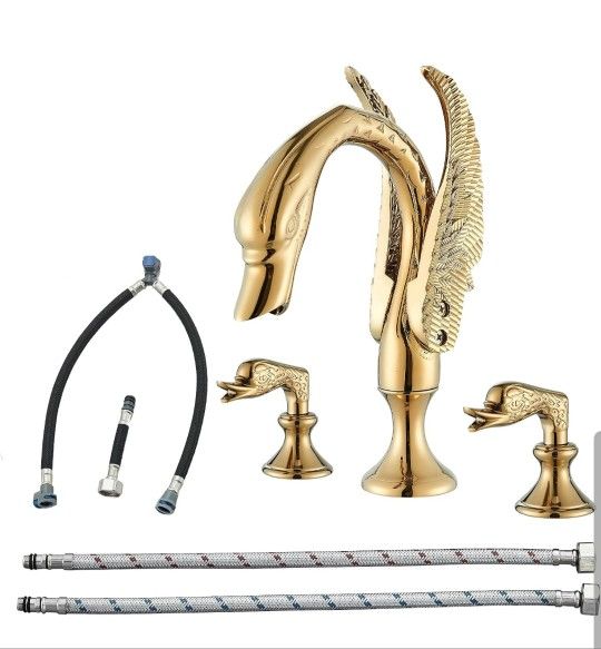 Vidugg Gold Swan Bathroom Faucet 3-hole Widespread Open Box Like New 