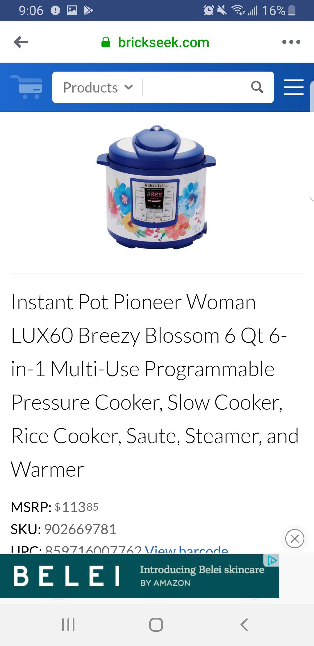 Instant Pot Pioneer Woman LUX60 Breezy Blossom 6 Qt 6-in-1 Multi-Use  Programmable Pressure Cooker, Slow Cooker, Rice Cooker, Saute, Steamer, and
