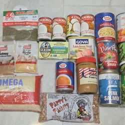 canned foods, beans and rice, peanut butter