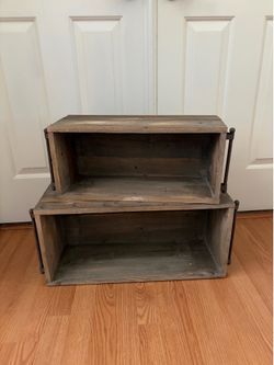 Rustic Wooden Farmhouse Storage Crates with Metal Handles – Set of 2