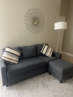Modern Gray Loveseat Sectional with Ottoman – Excellent Condition