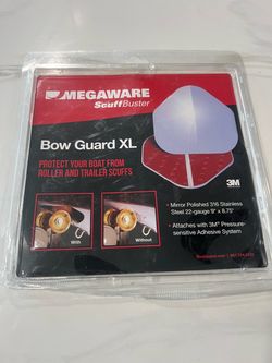 MEGAWARE KEELGUARD XL ScuffBuster BowGuard, Solid No-Notch, 9" × 8.75" Prevent Trailer Bow Roller Damage by Stern Eye Bolt, 3M Adhesive, Stainless Ste