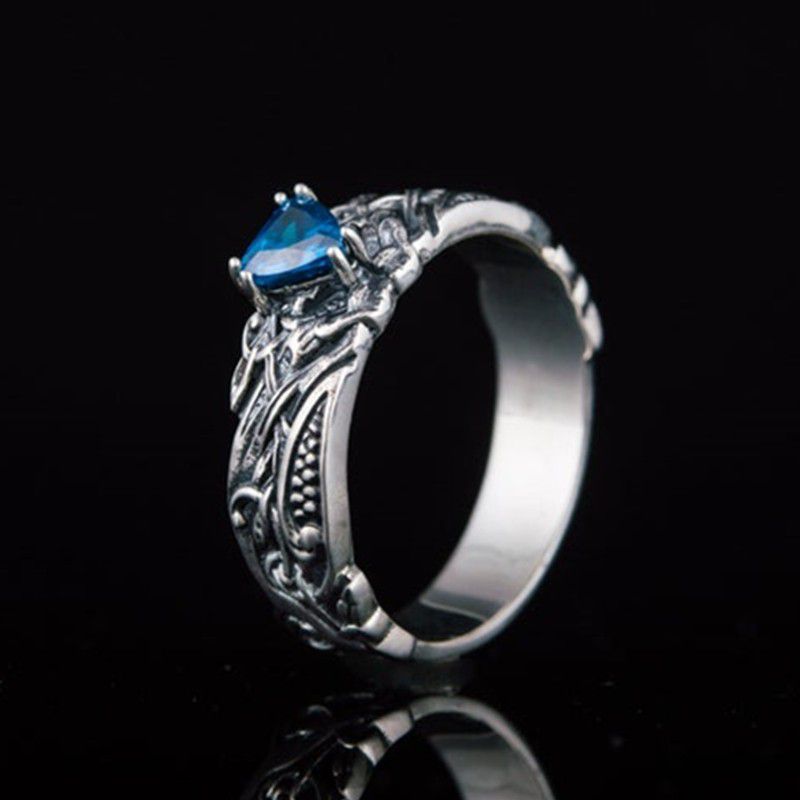 "High Quality Carved Dainty Triangle Blue Stone Ring for Women, PD613
 