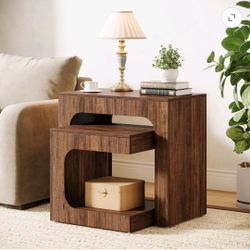 Tribesigns C-Shaped End Table Set, Nesting Nightstands Night Stand Set of 2, Side Table, Walnut 🌱