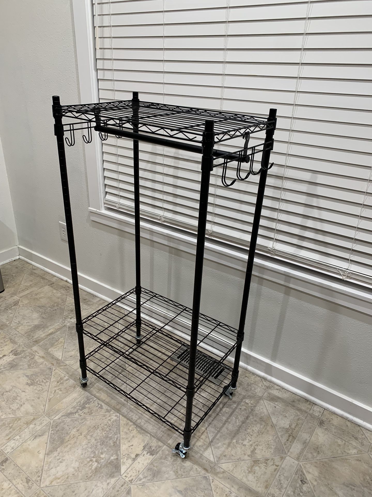 Oceanstar Heavy Duty Rolling Storage Garment Rack with Adjustable Shelves and Hook,Black