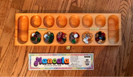 Vintage-Mancala Board Set-African Stone Game