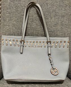 Michael Kors Light Blue Studded Tote Purse with MK Charm