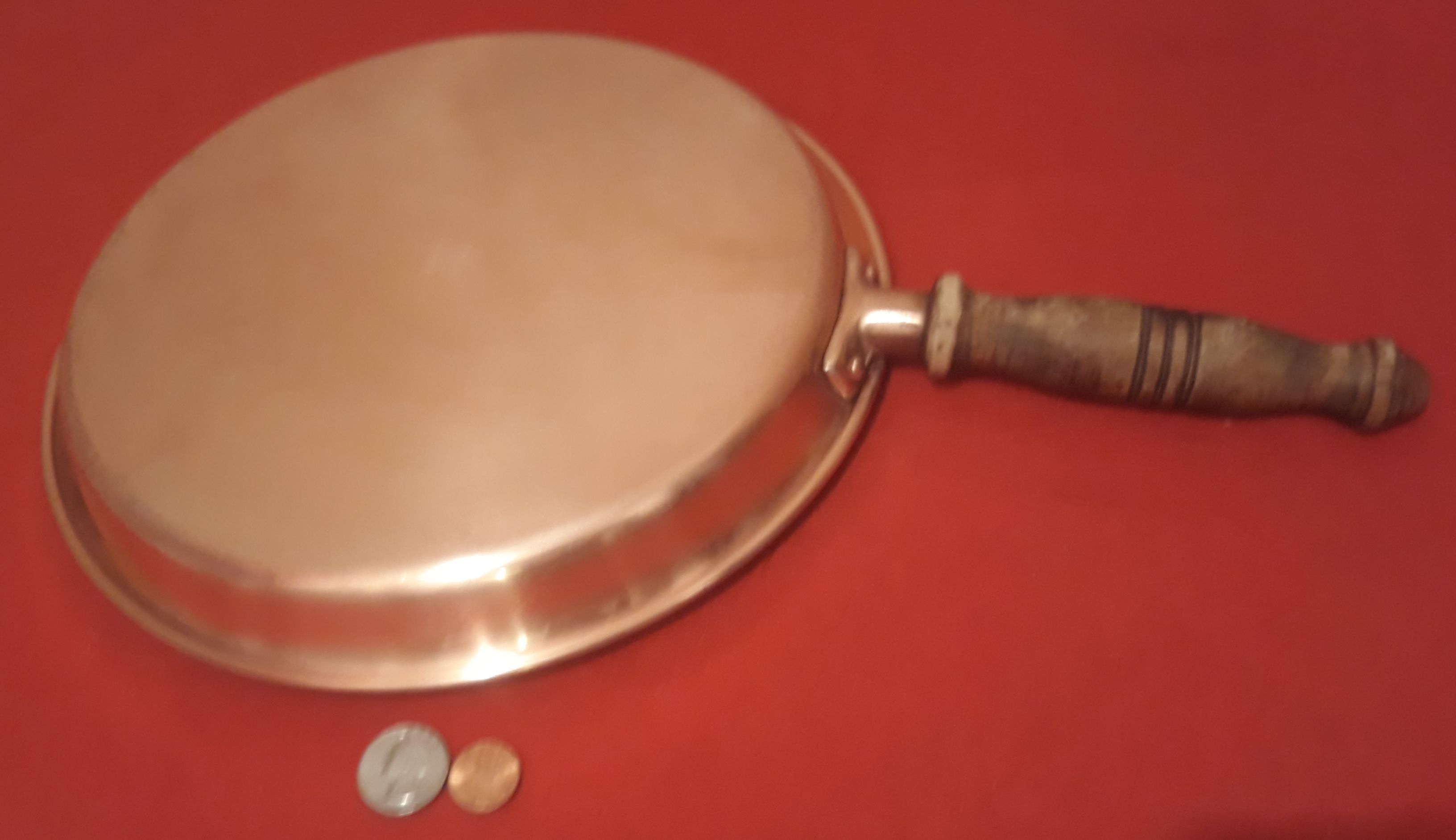 Vintage Metal Copper Crepe Frying Pan, Made in USA, New York, 17" Long and 11" Pan Size, Heavy Duty, Weighs about 2 Pounds. Kitchen Decor