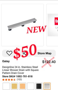 Oatey Designline 24" Stainless Steel Linear Shower Drain – New Open Box – $50
