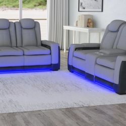 Lantana Gray Power Reclining Sofa And Loveseat 