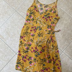 Yellow Floral Wrap Dress