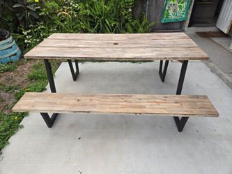 Modern Wood and Metal Outdoor Picnic - Dining Table with Benches