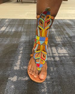 Hand made sandals with Maasai beads.