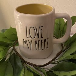 Rae Dunn LOVE MY PEEPS Mug Yellow Interior