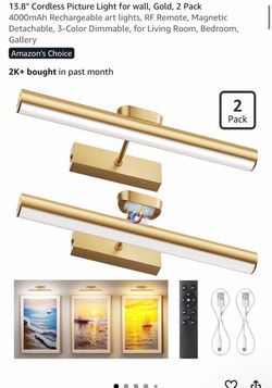 13.8" Cordless Picture Light for wall, Gold, 2 Pack