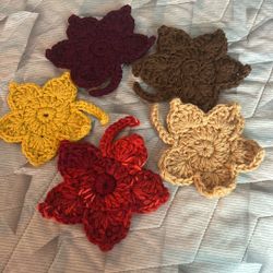 Set Of 5 Crochet Coaster  Leaves