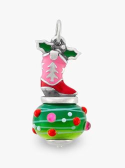 James Avery Enamel Christmas Cowboy Boot Art Glass silver Charm