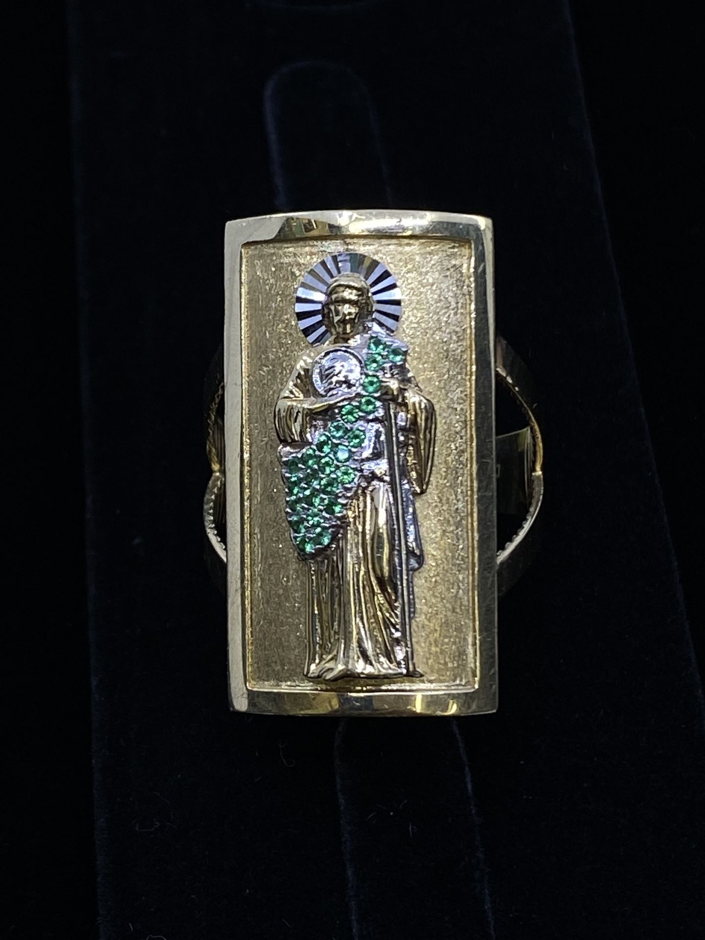 $1100 Two Tone White And Yellow Gold San Judas W Zirconia Ring