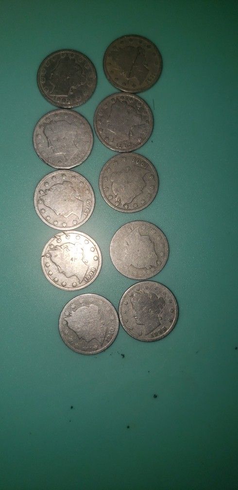 10 Mixed Date   V Nickels 