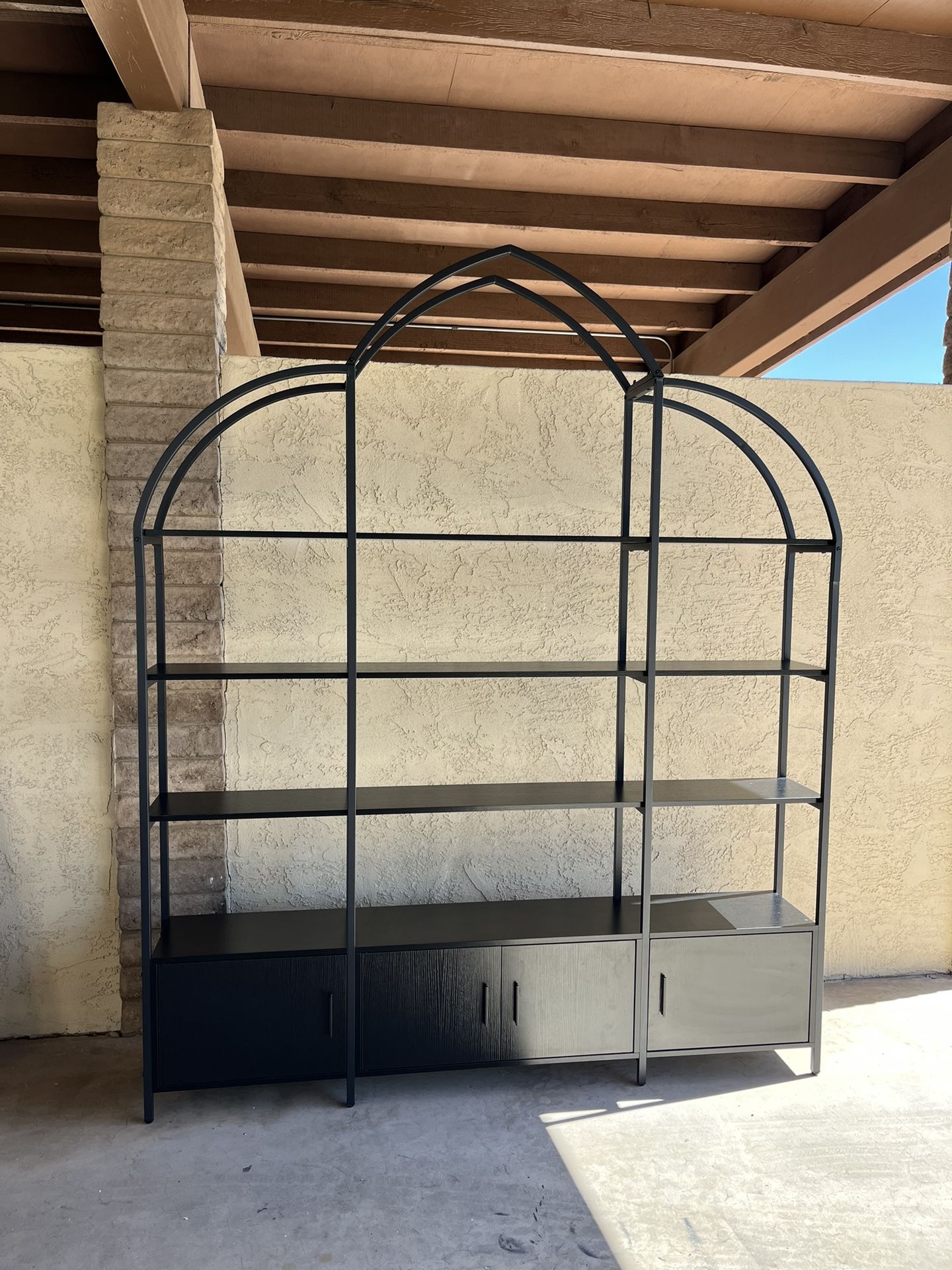 LARGE bookshelf Black Arched With Storage 5 Tier Tall Open Bookshelf
