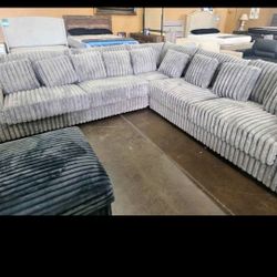 Brand New XL Sectional Corduroy Fabric Light Grey $1699