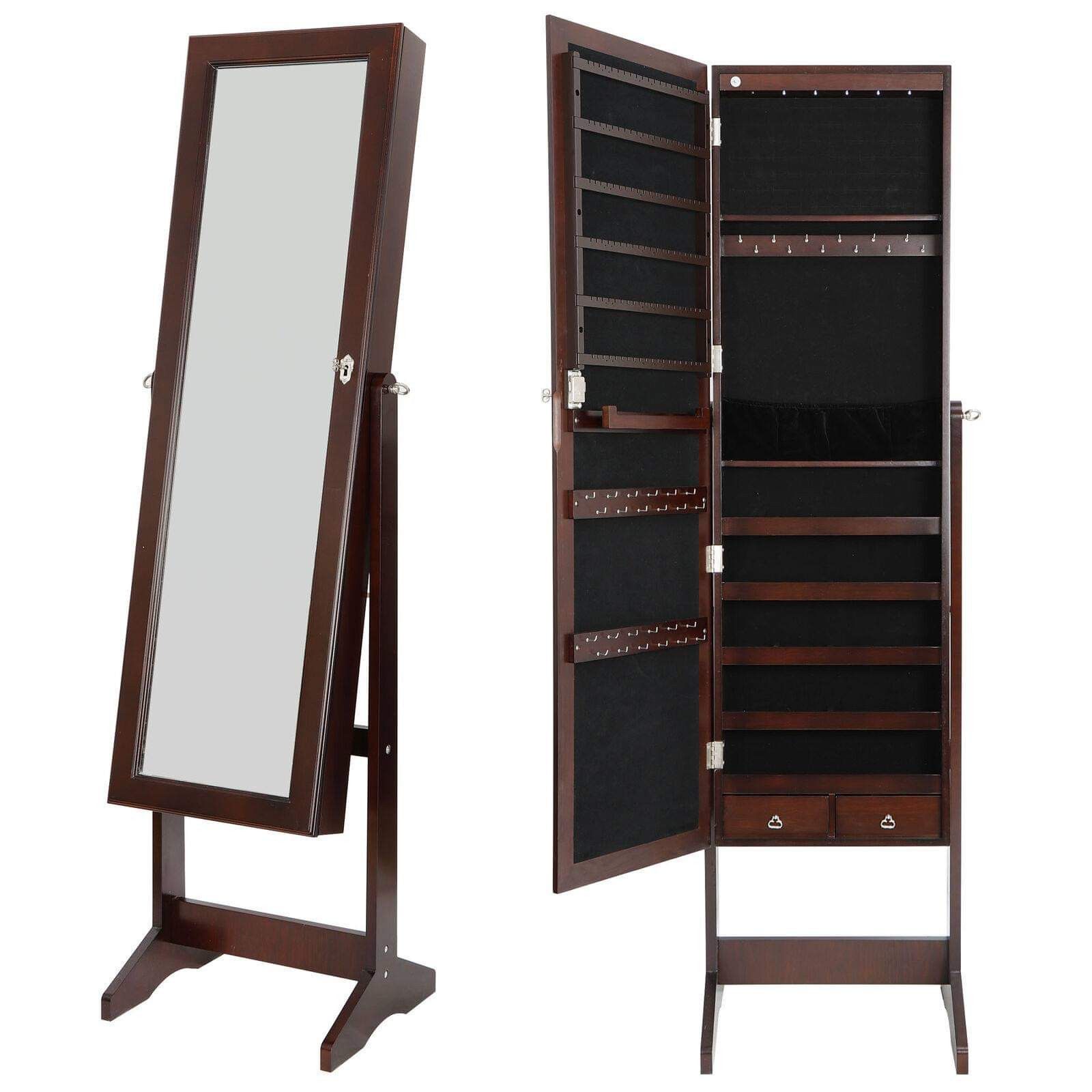 NEW 6 LEDs Mirror Jewelry Cabinet Armoire