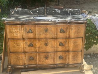 High-End French Louis XV Bombe Vanity – Custom Portoro Marble & Kallista Hardware