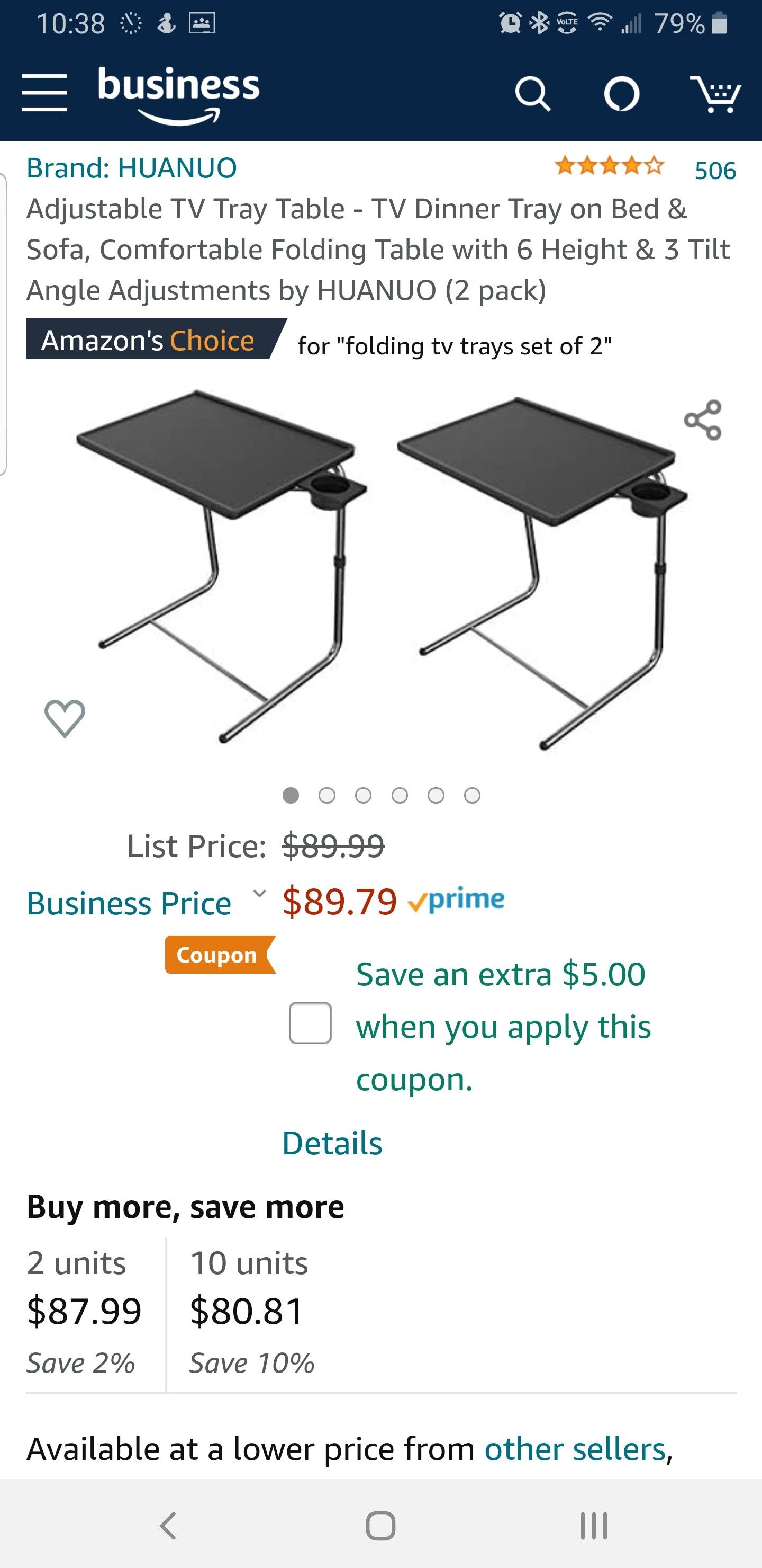 Set of 2 Huanuo Adjustable TV tray tables NEW IN BOX