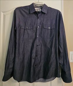 Express men's blue long sleeve shirt with pockets, large
