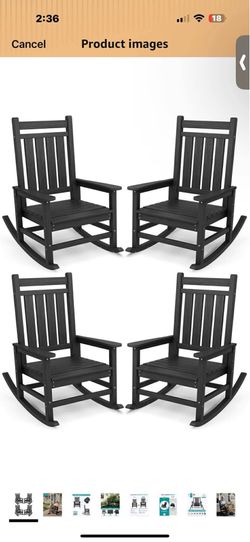 New in Box SERWALL Oversized Outdoor Rocking Chair Set of 4, HDPE Rocker for Adults, Patio Rocking Chairs for Porch, Black, A101-060-001