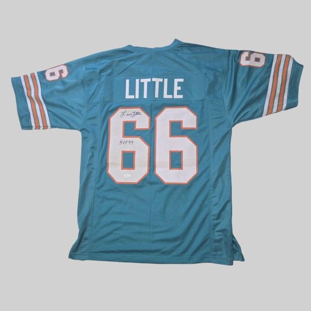 LARRY LITTLE Miami Dolphins Signed Teal Throwback Football Jersey w/HOF'93 Auth