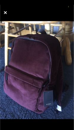 New Zara Purplish Brown Velvet Suede Material Backpack