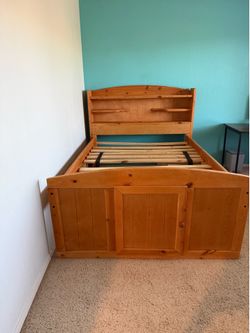 Solid Wood Full-Size Bed Frame with Storage – American Furniture Warehouse – Very Good Condition