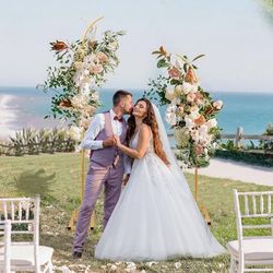 (8) Metal Arch Backdrop Stand, Gold Curved Top Wedding Arch Set of 2 (7.5FT/6.2FT) Wedding Arches Frames for Ceremony, Baby Shower,Birthday Party, Ann